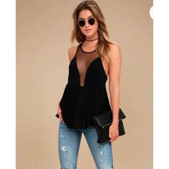 Free People Tops - Free People Black Mesh Tank Top
